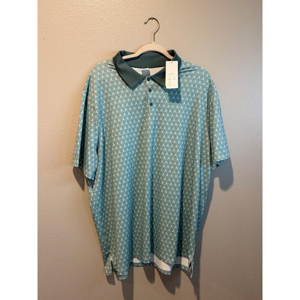 All In Motion Mens XXL Textured Polo Green Tennis Racket Print Quick Dry Shirt